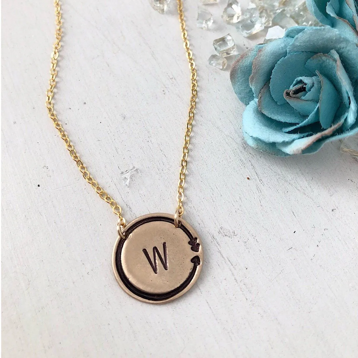 Arrow Coin Initial Necklace