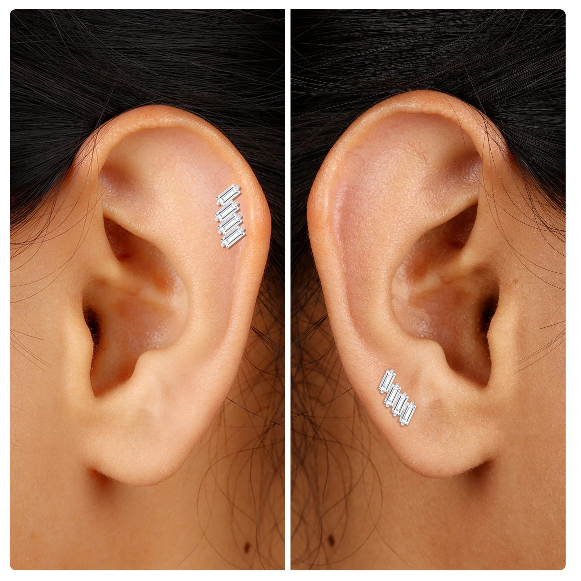 Baguette Moissanite Cartilage Crawler Earring