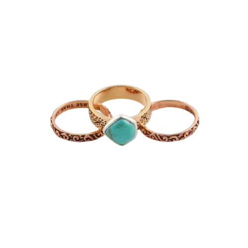 Barse Bronze Copper and Turquoise Stack Ring