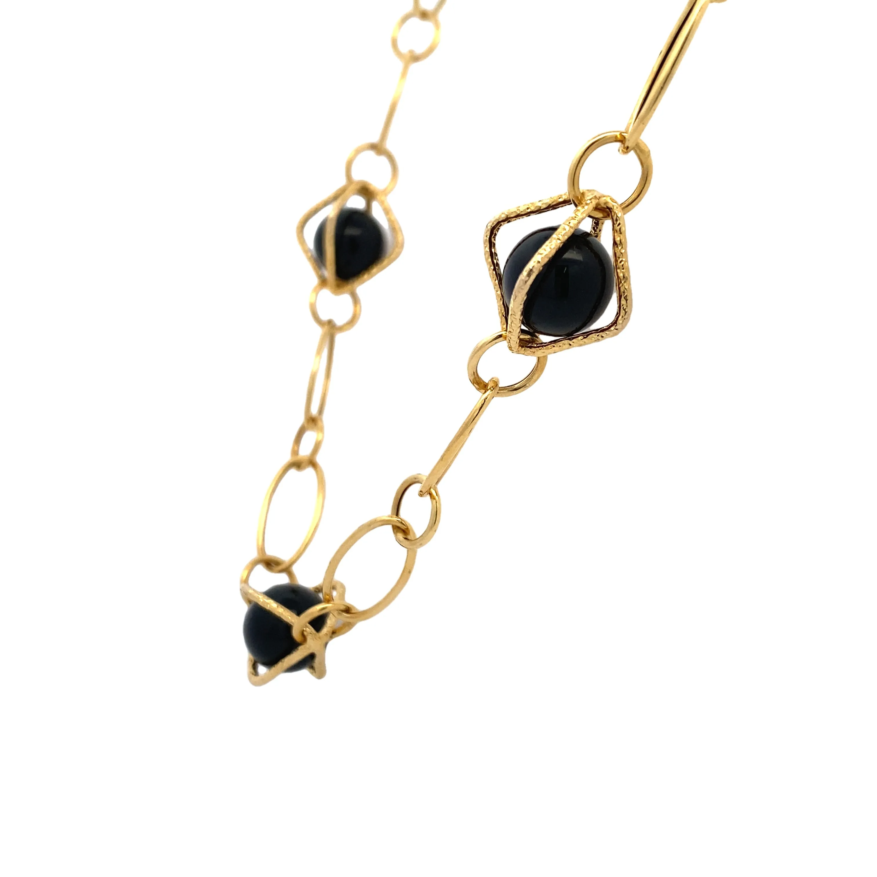 BCJ Estate Jewelry Yellow Gold Onyz and Fancy Link Necklace