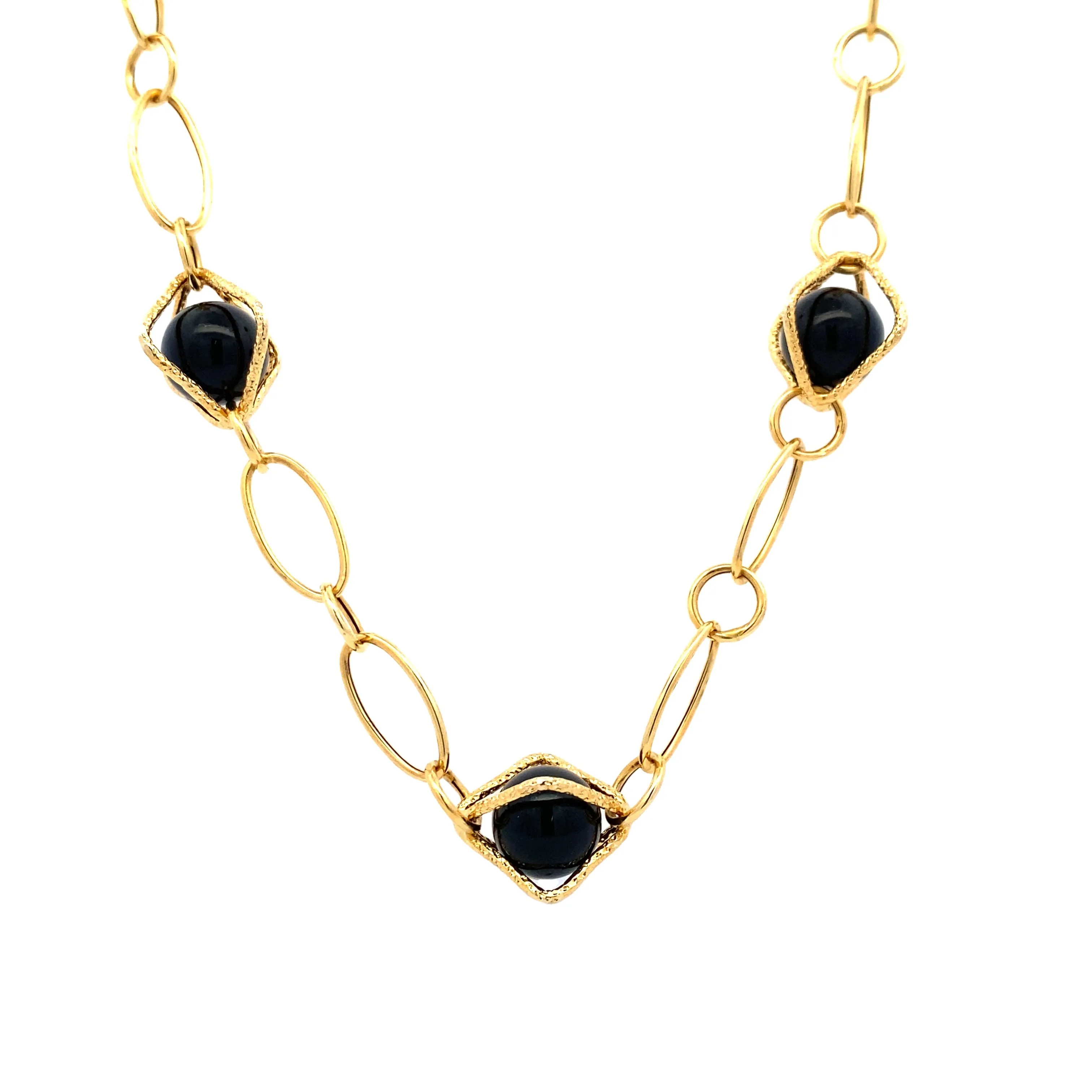 BCJ Estate Jewelry Yellow Gold Onyz and Fancy Link Necklace