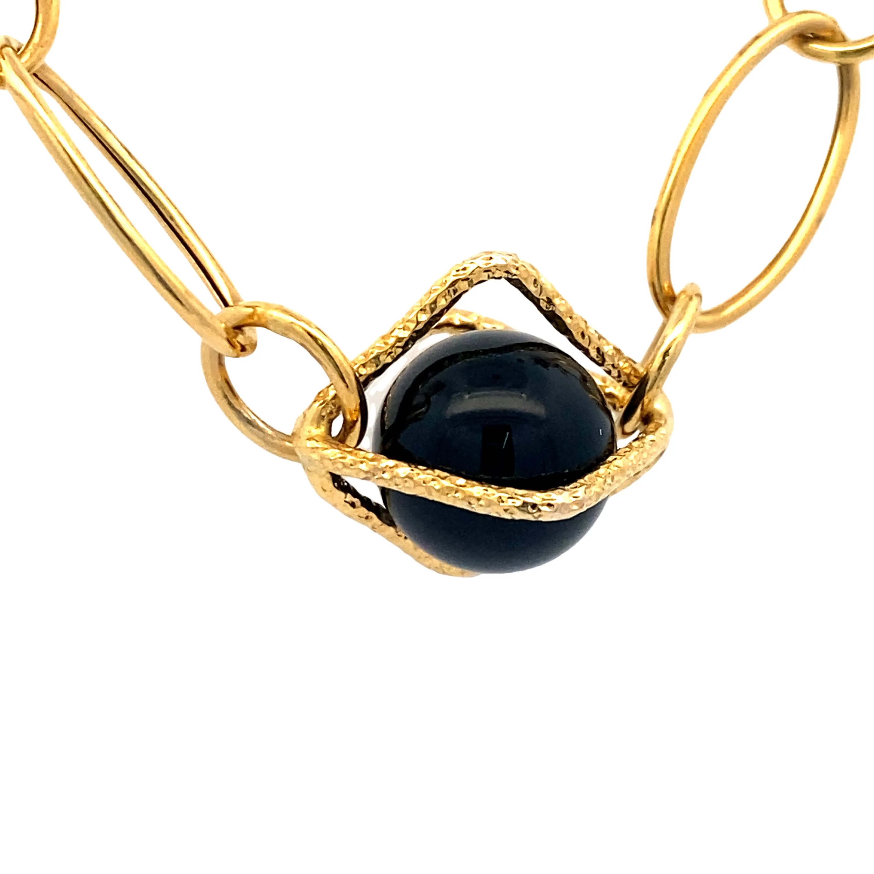 BCJ Estate Jewelry Yellow Gold Onyz and Fancy Link Necklace