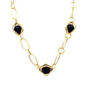 BCJ Estate Jewelry Yellow Gold Onyz and Fancy Link Necklace