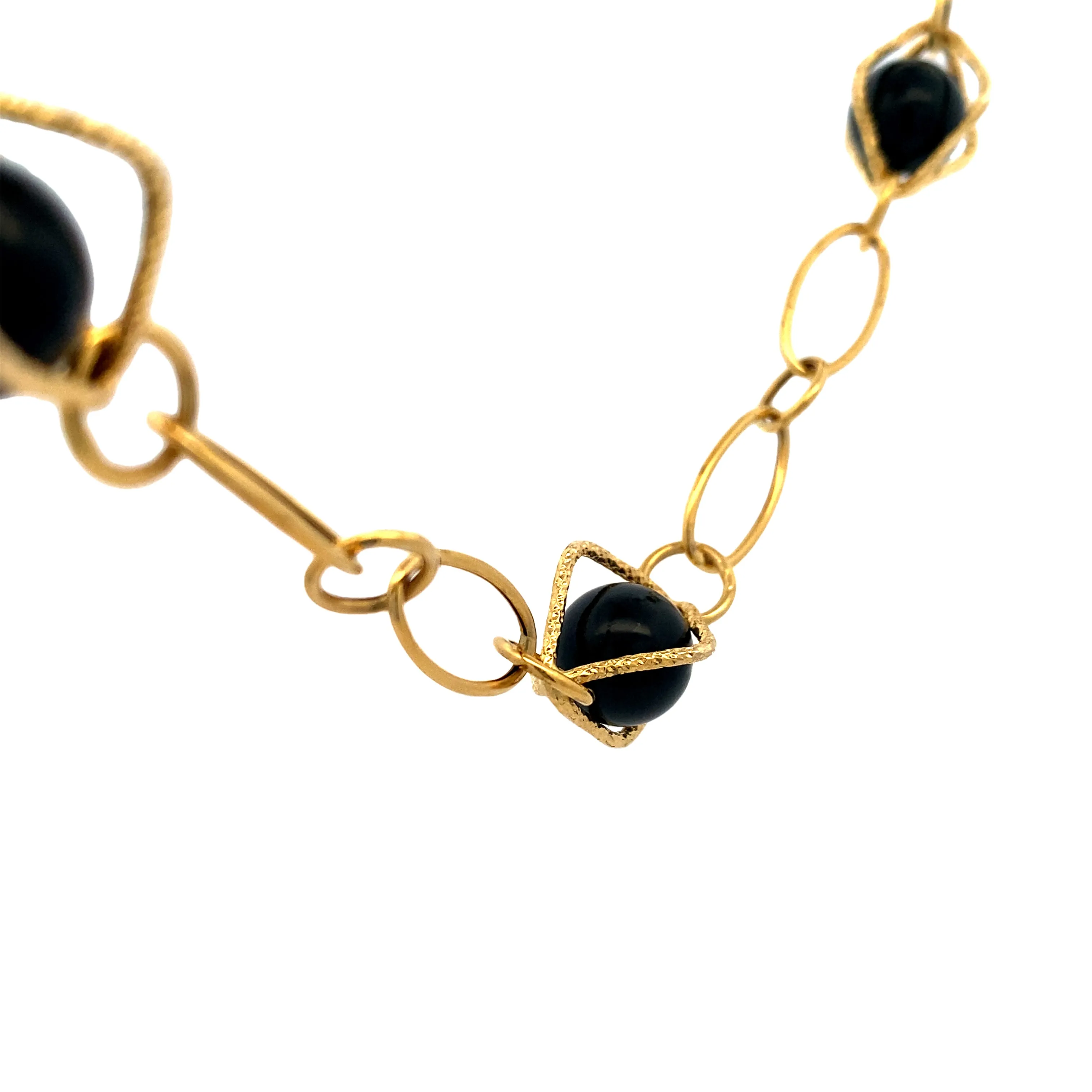 BCJ Estate Jewelry Yellow Gold Onyz and Fancy Link Necklace