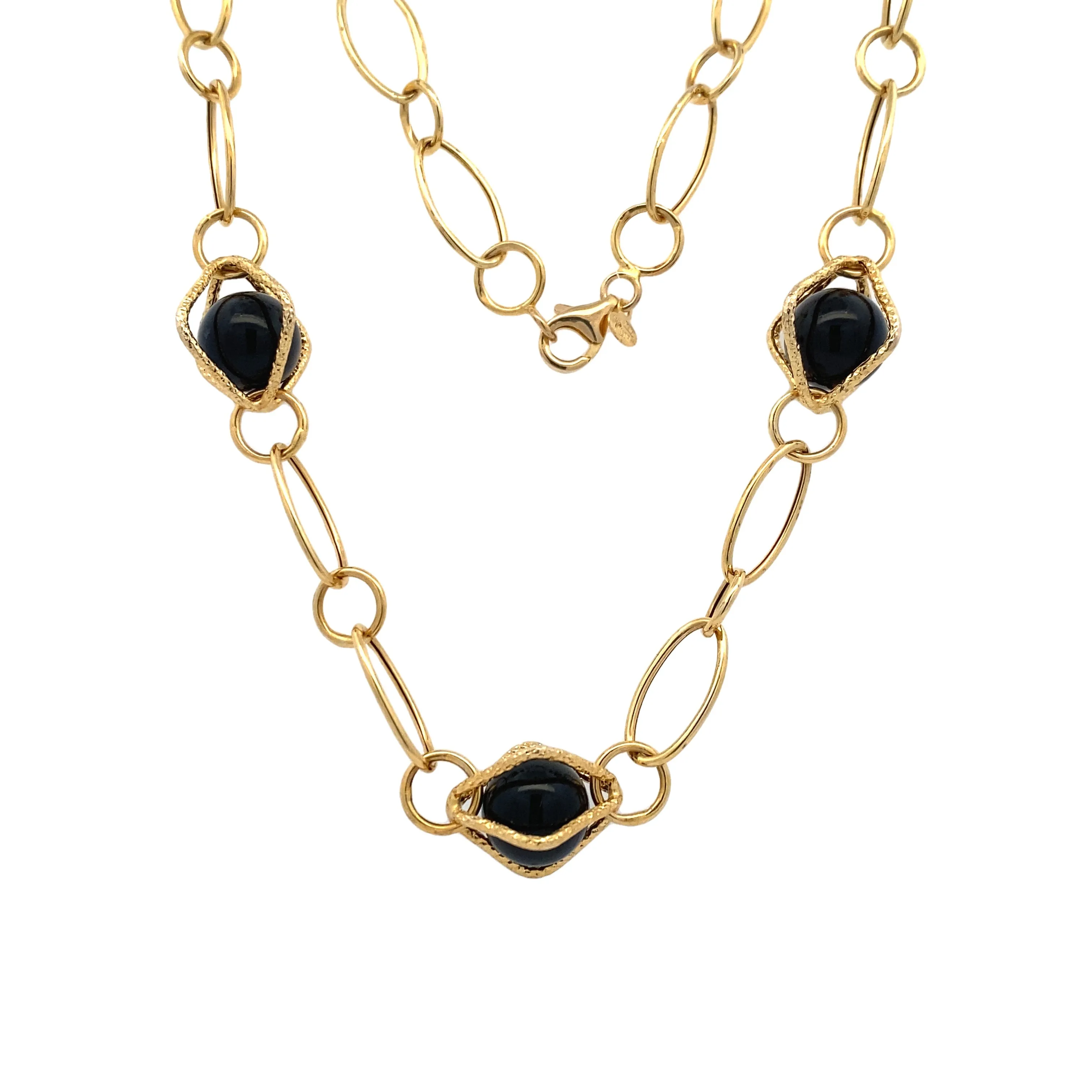 BCJ Estate Jewelry Yellow Gold Onyz and Fancy Link Necklace