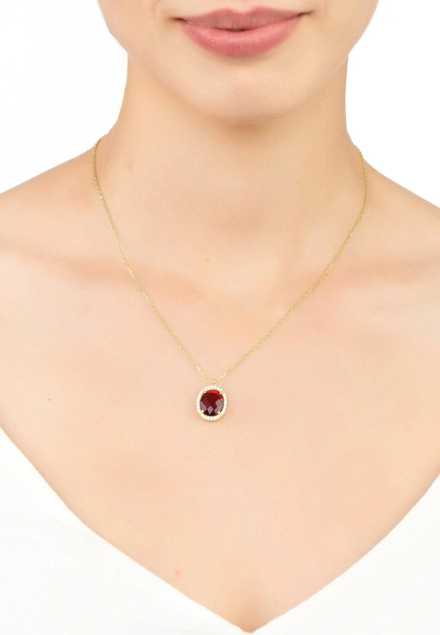 Beatrice Oval Gemstone Pendant Necklace Dipped in Gold