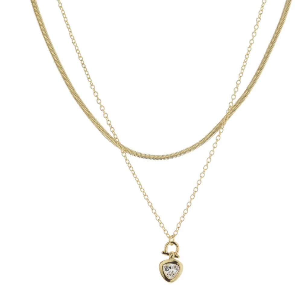 Belamy Gold Latch with Clear Triangular Crystal Necklace