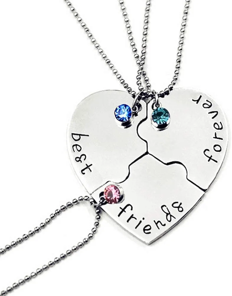 Best Friends Forever and Ever Necklace with Crystal Broken Heart Charm Pendant Set Friendship Necklace