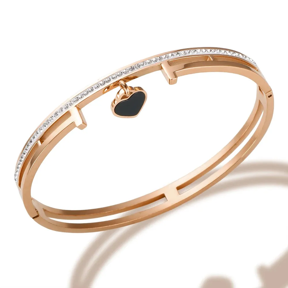 Black Heart Charm Crystal Bangle Cuff Bangles Love Heart Pendant Jewelry