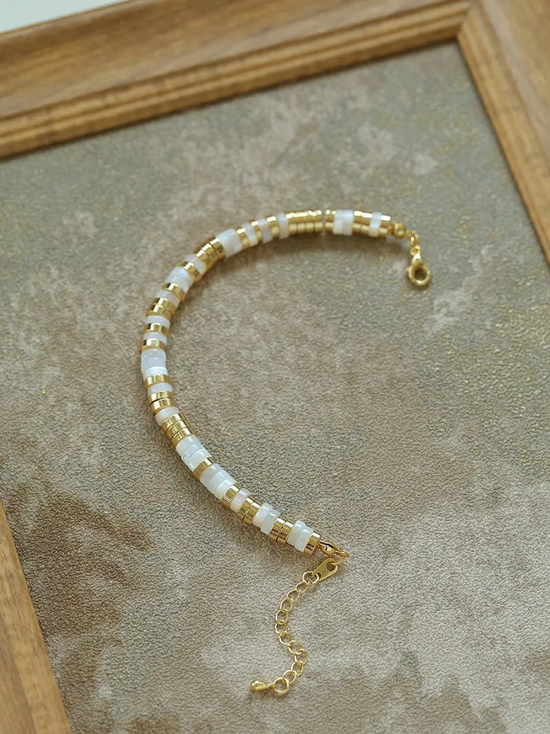 Black Onyx Tiger Eye Mother of Pearls Vintage Disc Bracelet