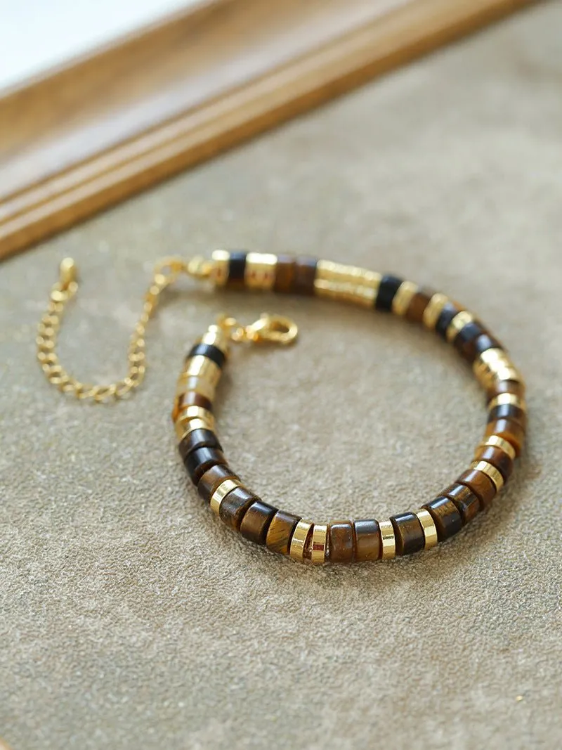 Black Onyx Tiger Eye Mother of Pearls Vintage Disc Bracelet