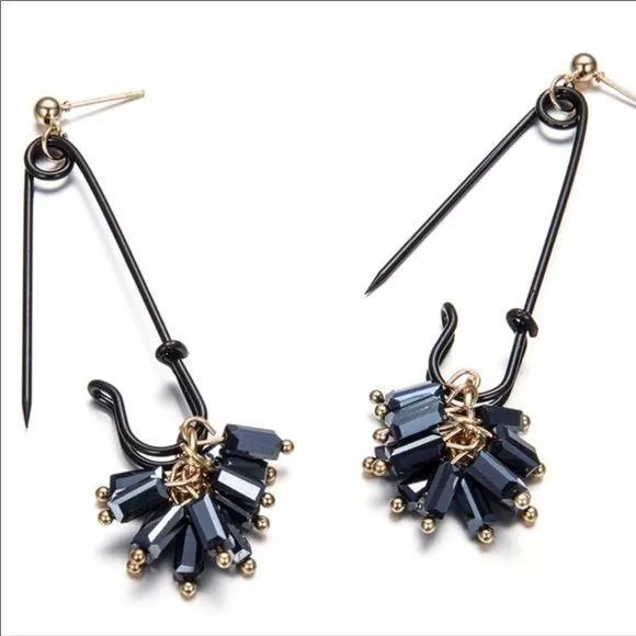 Black Safety Pin Seed Bead Tassel Earrings