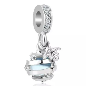 Blue Bee Hive Dangle Charm - 925 Sterling Silver