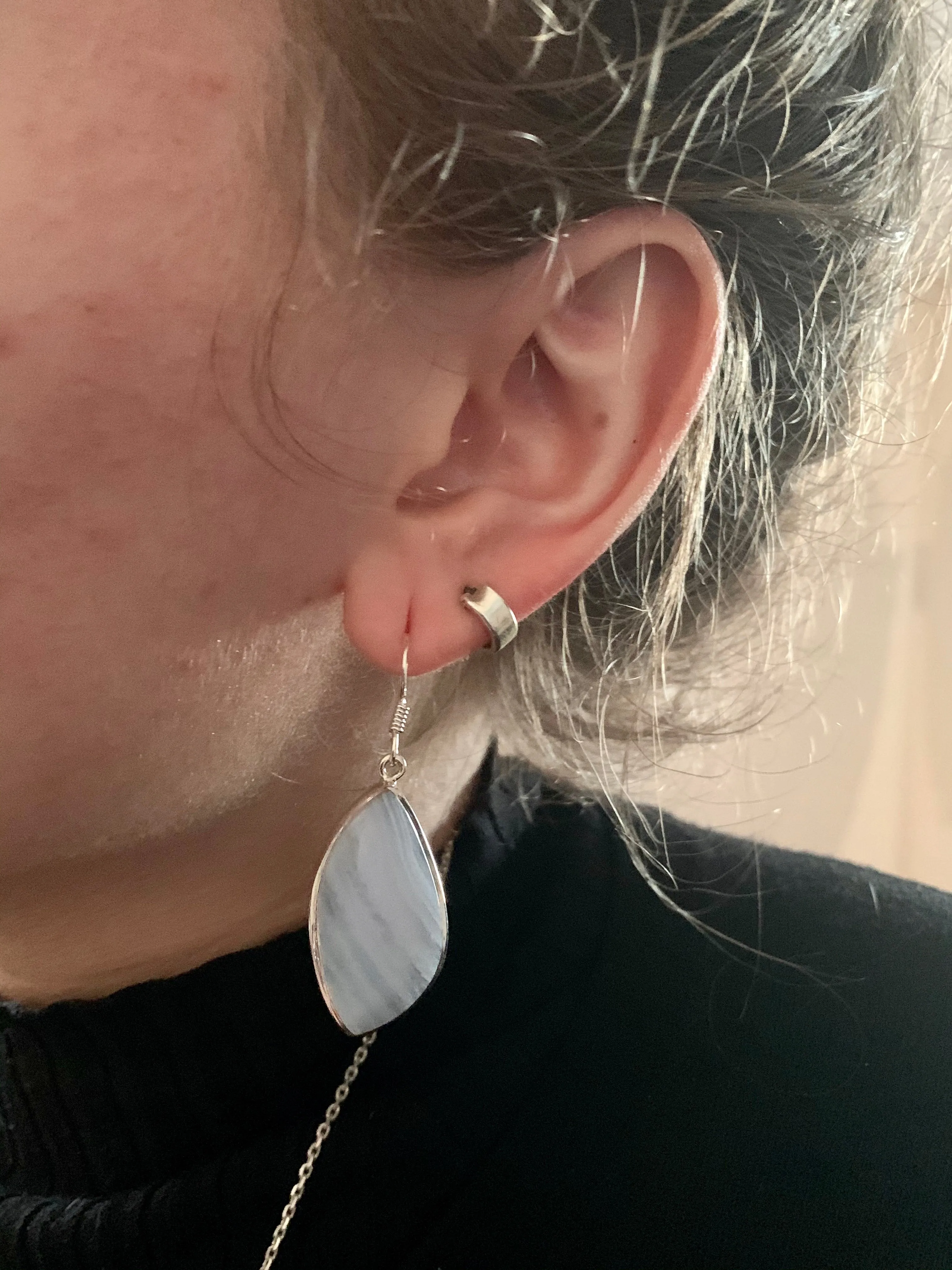 Blue Lace Agate Akoni Earrings - Large Asymetric
