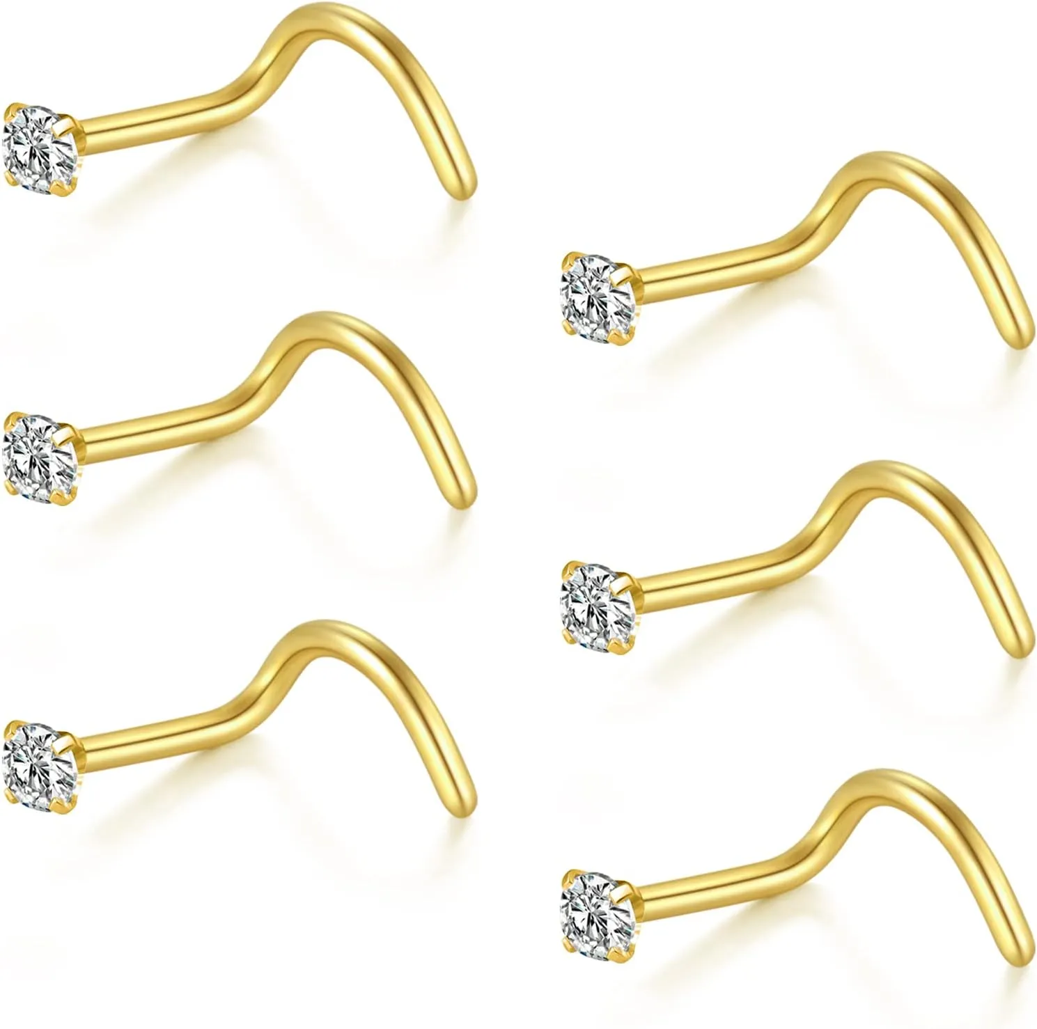Briana Williams 20G Nose Screw Studs - Surgical Steel Nose Rings, 1.5mm, 2mm, 2.5mm CZ Inlaid Opal Nostril Piercing Jewelry