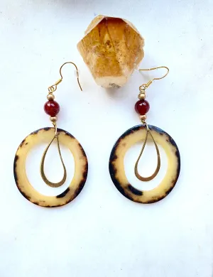 Brown and Carnelian Gold Earrings