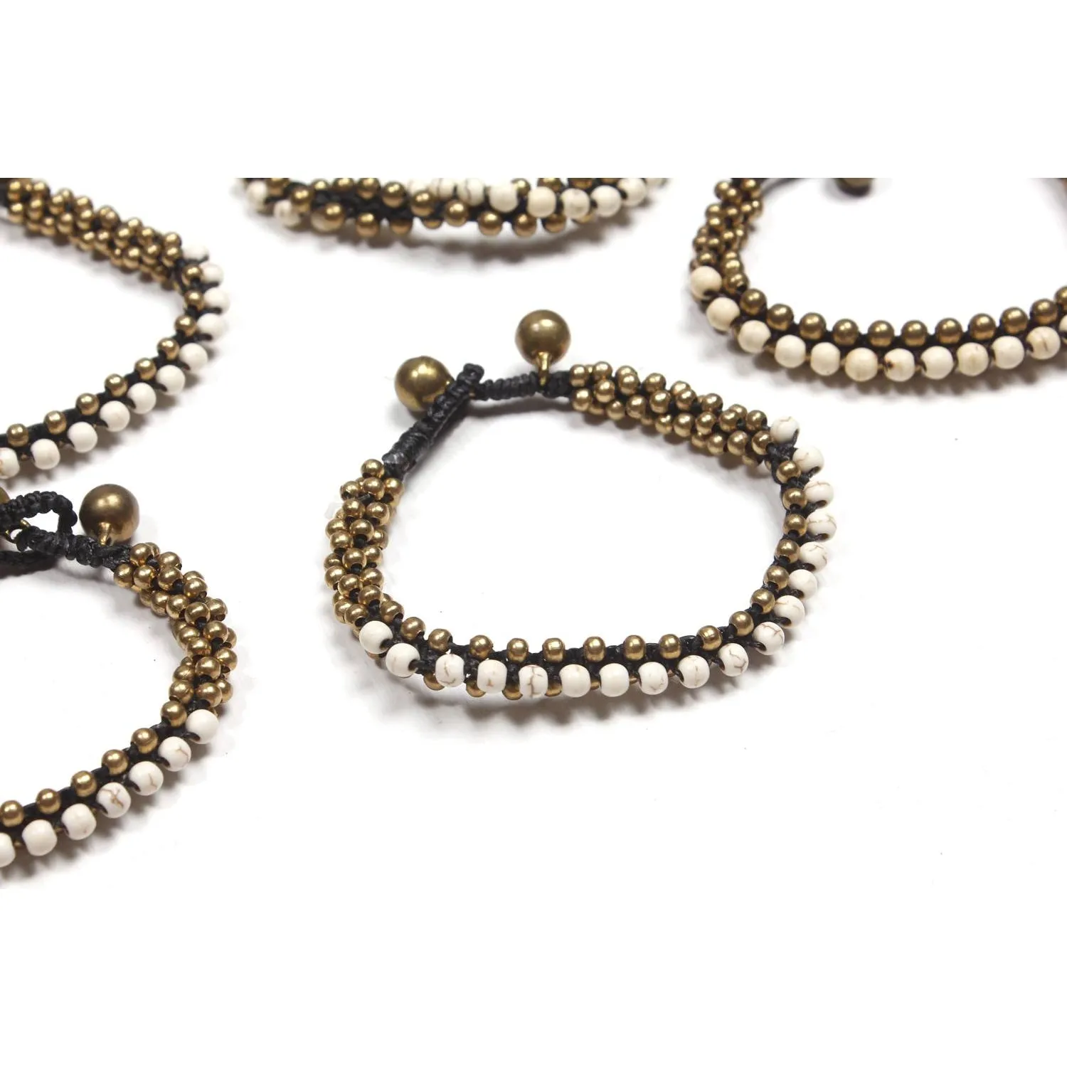 BUNDLE: White And Brass Bead Bracelet 5 pieces - Thailand