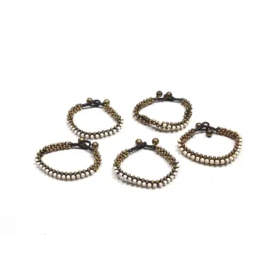 BUNDLE: White And Brass Bead Bracelet 5 pieces - Thailand