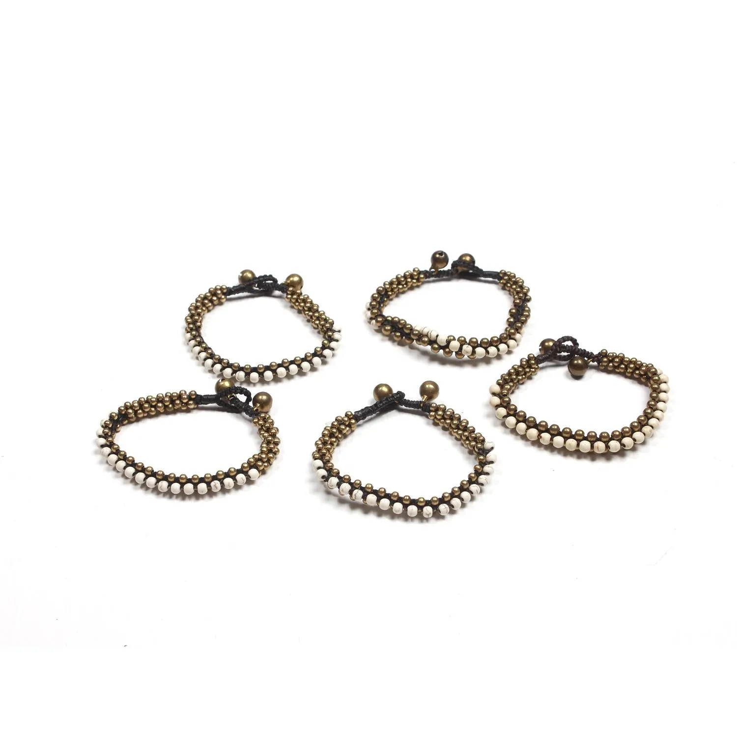 BUNDLE: White And Brass Bead Bracelet 5 pieces - Thailand
