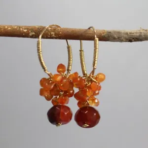Carnelian Cluster Hoop Earrings
