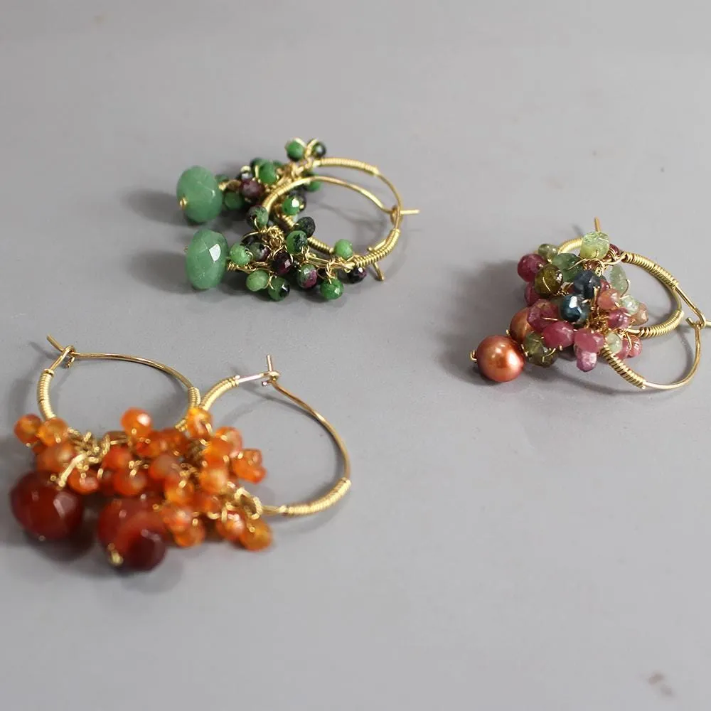 Carnelian Cluster Hoop Earrings