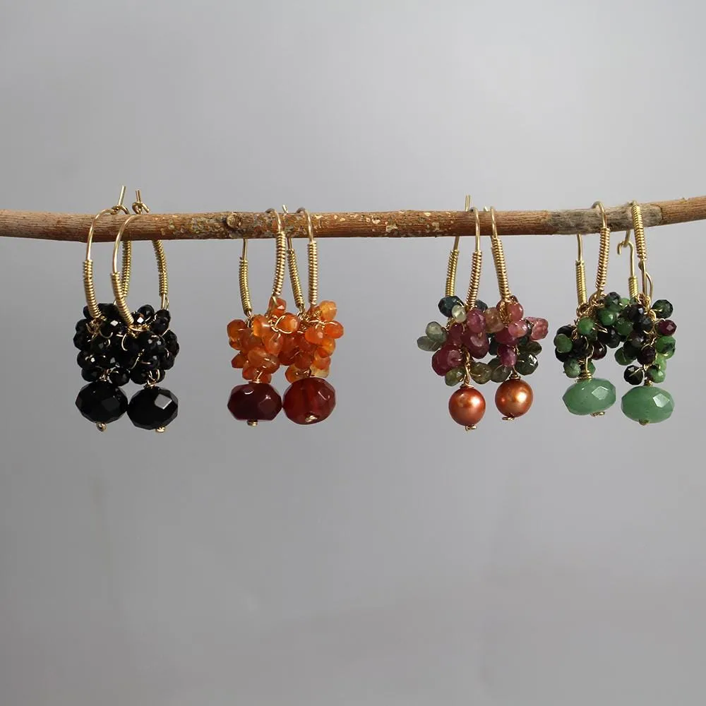 Carnelian Cluster Hoop Earrings
