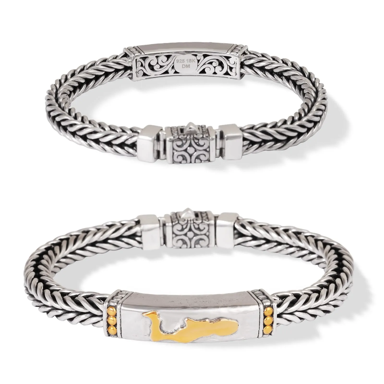 Cayman Map Bracelet Handcrafted in 18k Gold and Sterling Silver