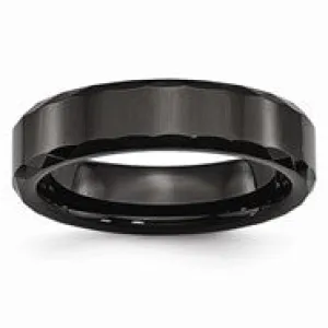 Ceramic Black Faceted and Beveled Edge 6mm Polished Wedding Band Ring