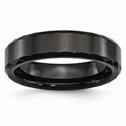 Ceramic Black Faceted and Beveled Edge 6mm Polished Wedding Band Ring