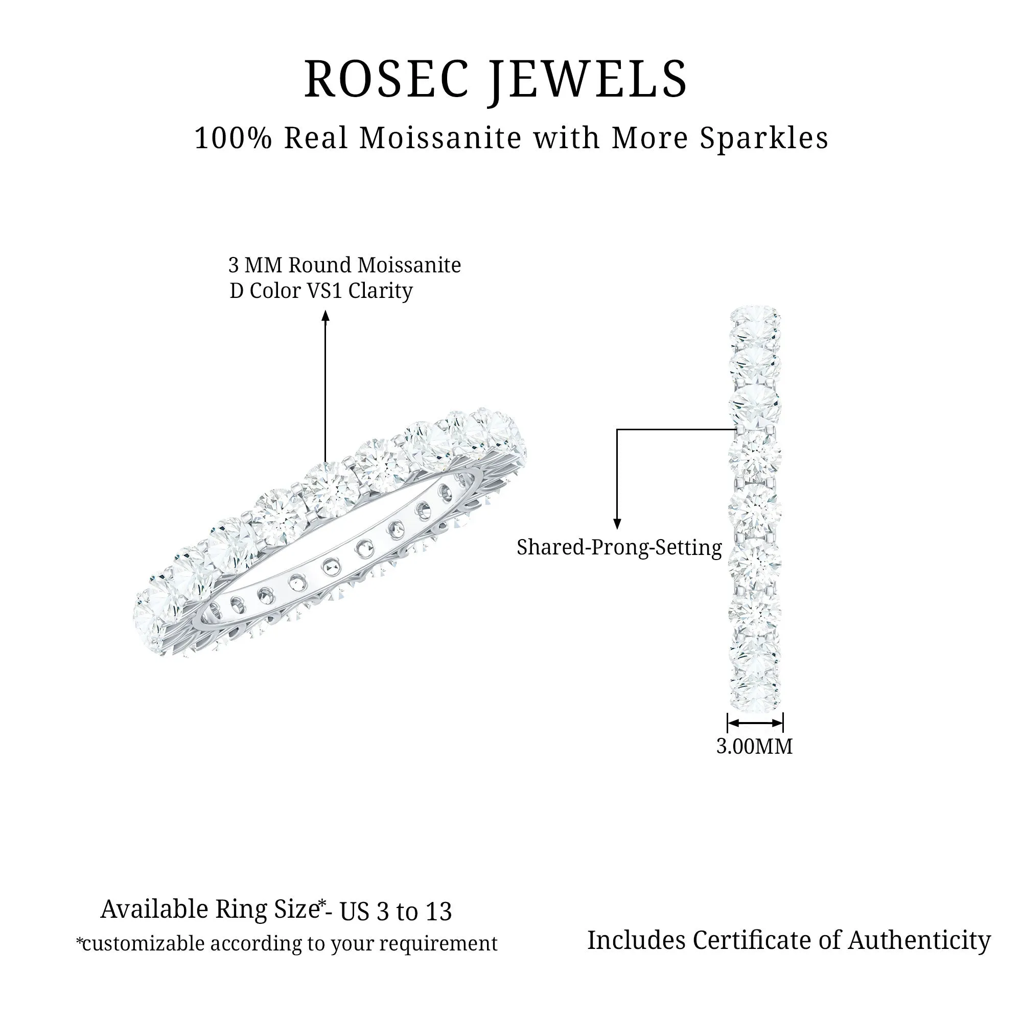 Certified Moissanite Simple Eternity Band Ring