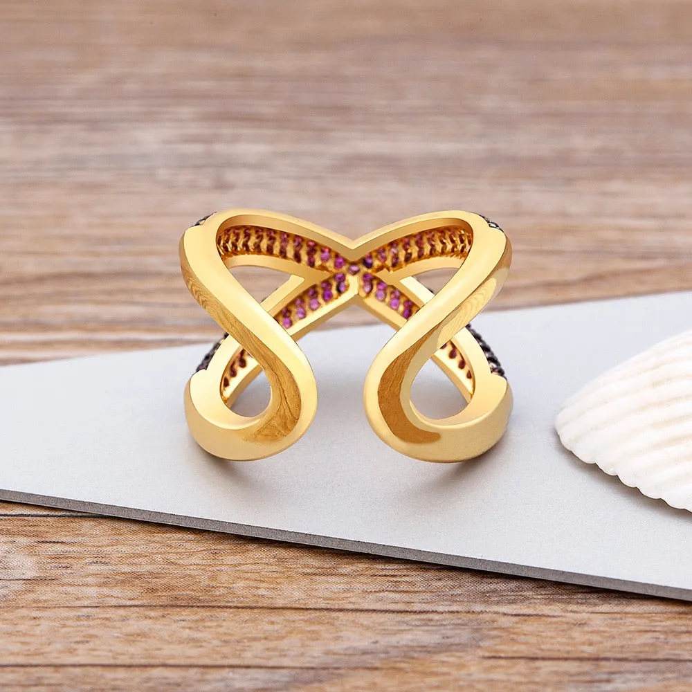 Charm Simple X Shape Cross Copper Zircon Ring