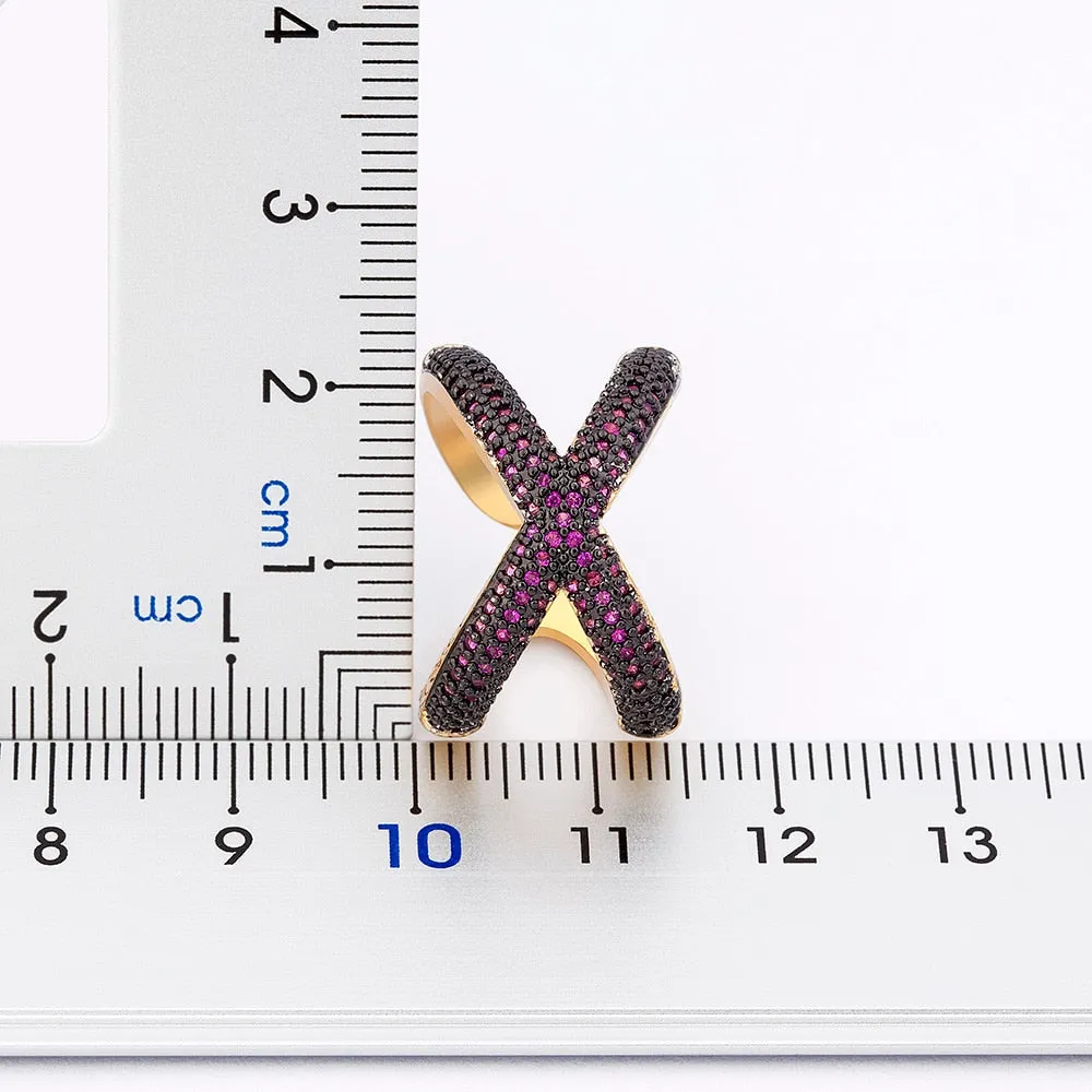 Charm Simple X Shape Cross Copper Zircon Ring