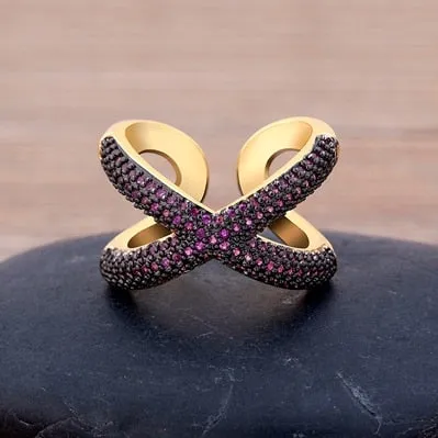 Charm Simple X Shape Cross Copper Zircon Ring