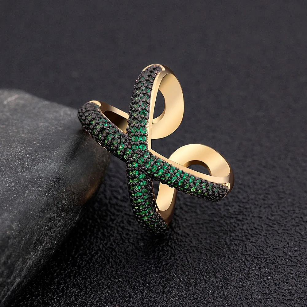 Charm Simple X Shape Cross Copper Zircon Ring