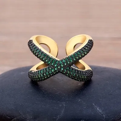 Charm Simple X Shape Cross Copper Zircon Ring