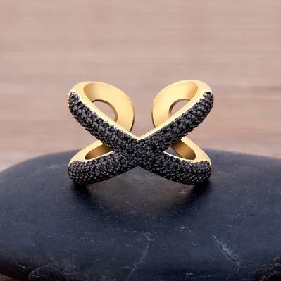 Charm Simple X Shape Cross Copper Zircon Ring