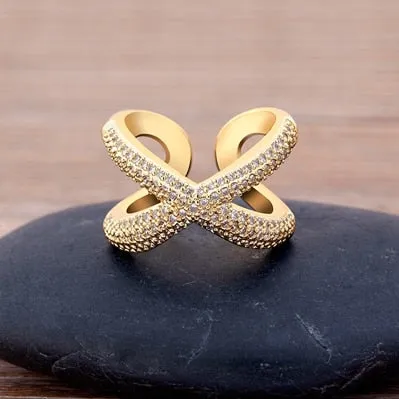 Charm Simple X Shape Cross Copper Zircon Ring