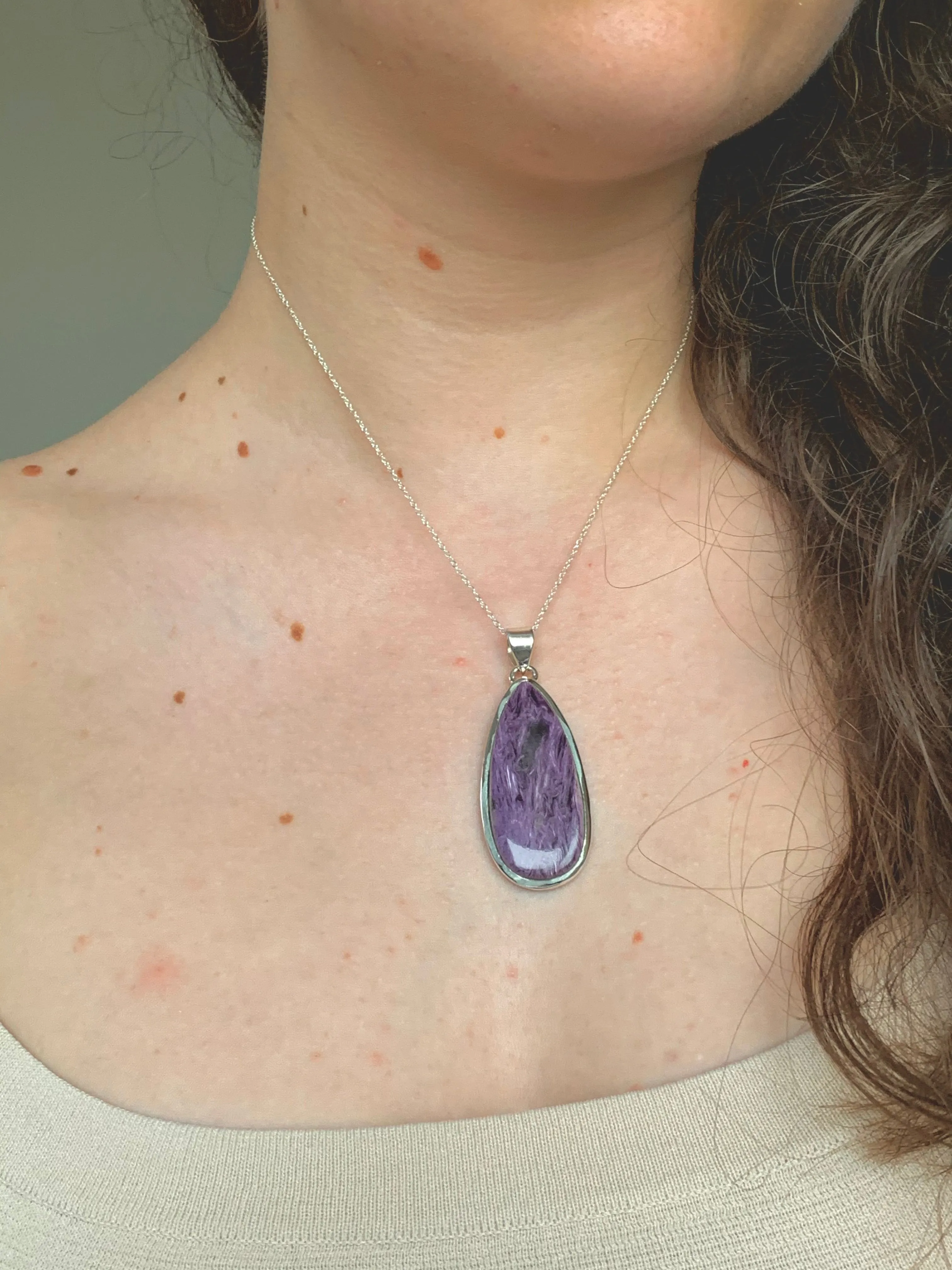 Charoite Naevia Pendant - Long Teardrop