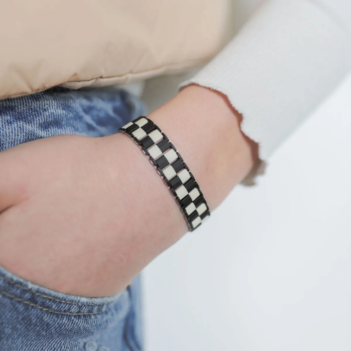 Checkered Bracelet - Black   Cream - FINAL SALE