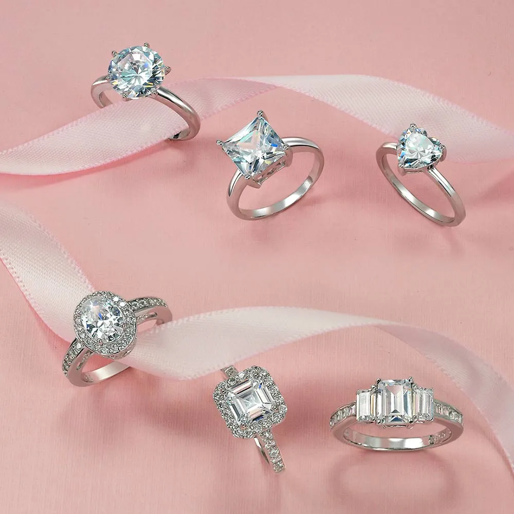 Classic 2CT Heart Shaped CZ Solitaire Engagement Ring Sterling Silver Band