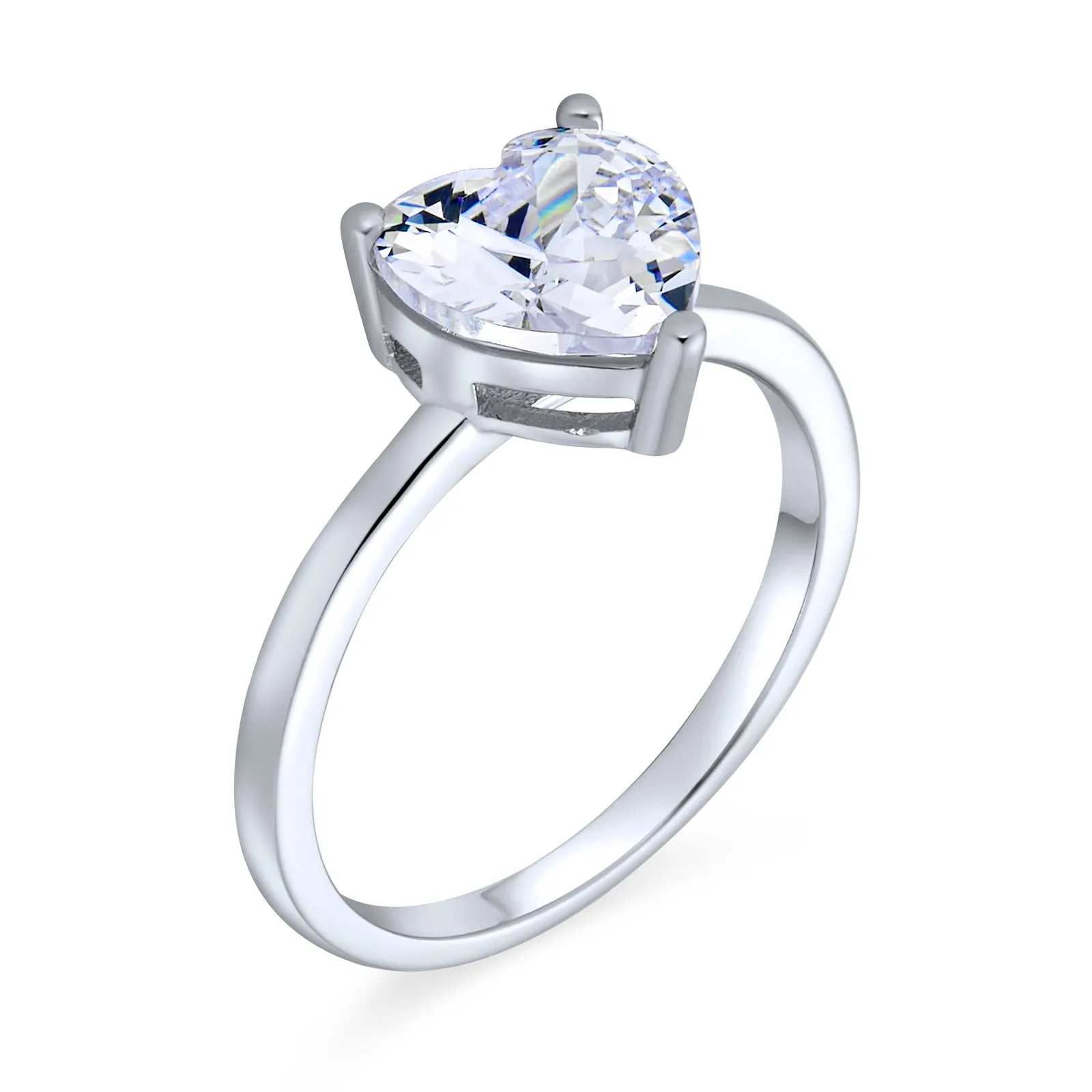 Classic 2CT Heart Shaped CZ Solitaire Engagement Ring Sterling Silver Band