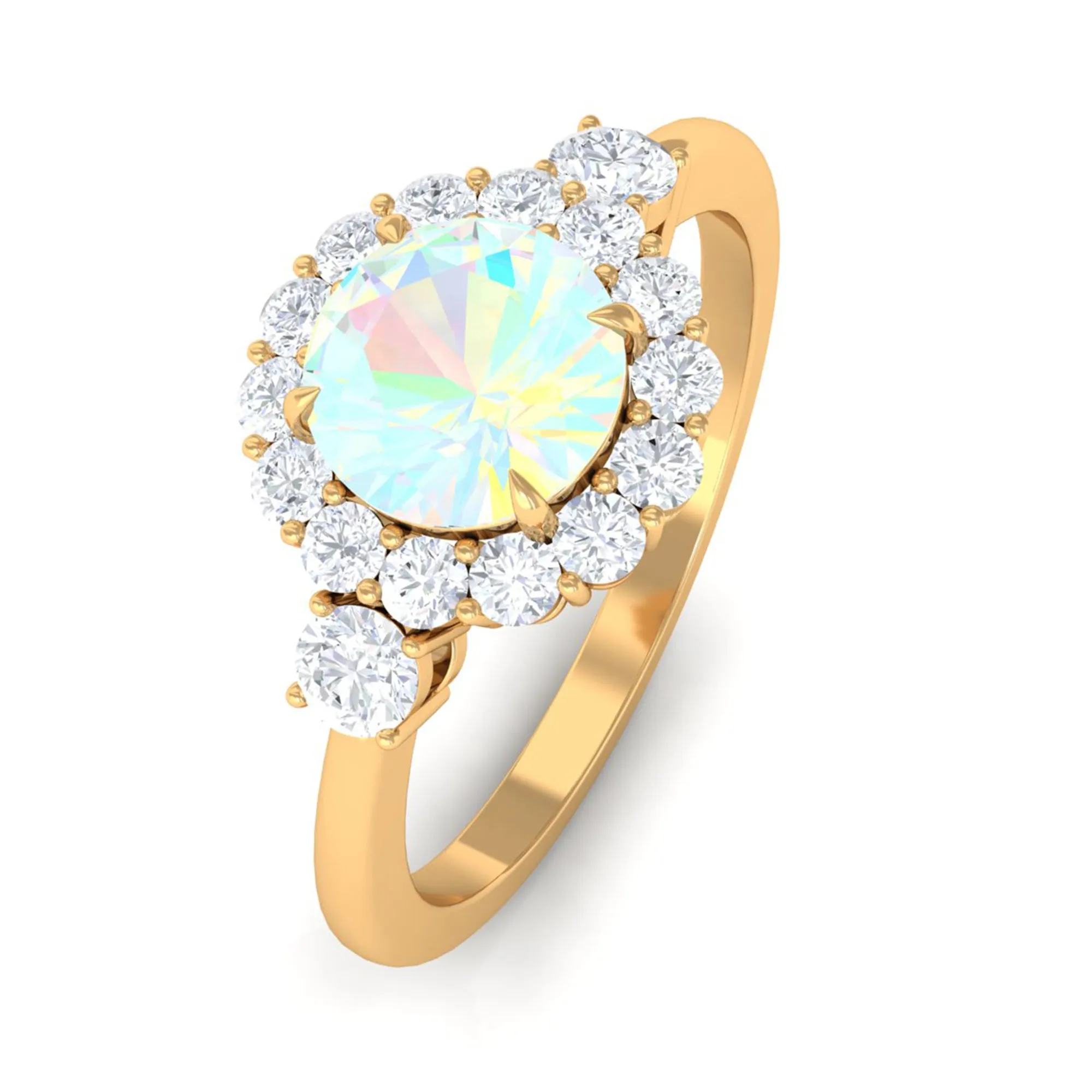 Classic Halo Engagement Ring with Ethiopian Opal and Diamond