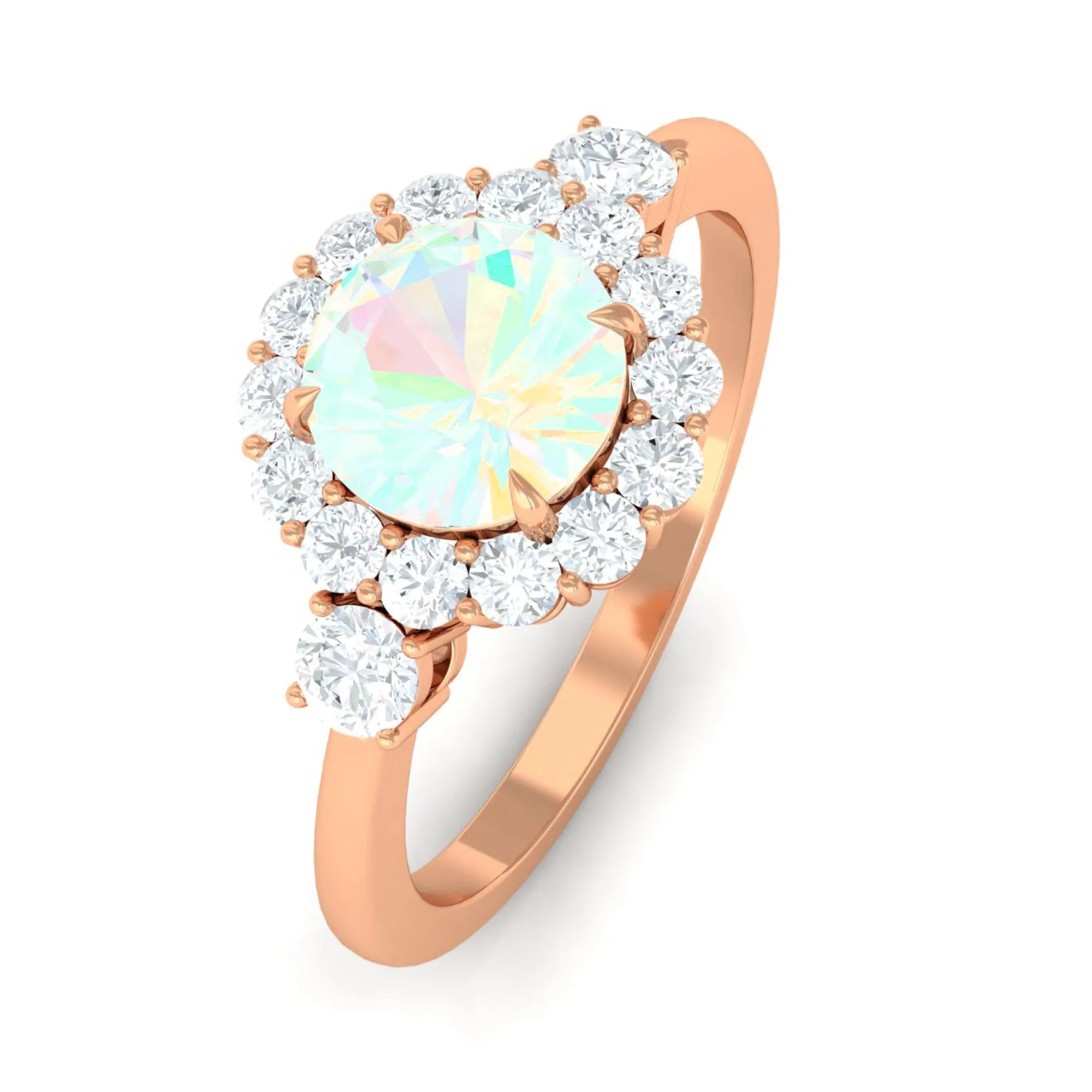 Classic Halo Engagement Ring with Ethiopian Opal and Diamond