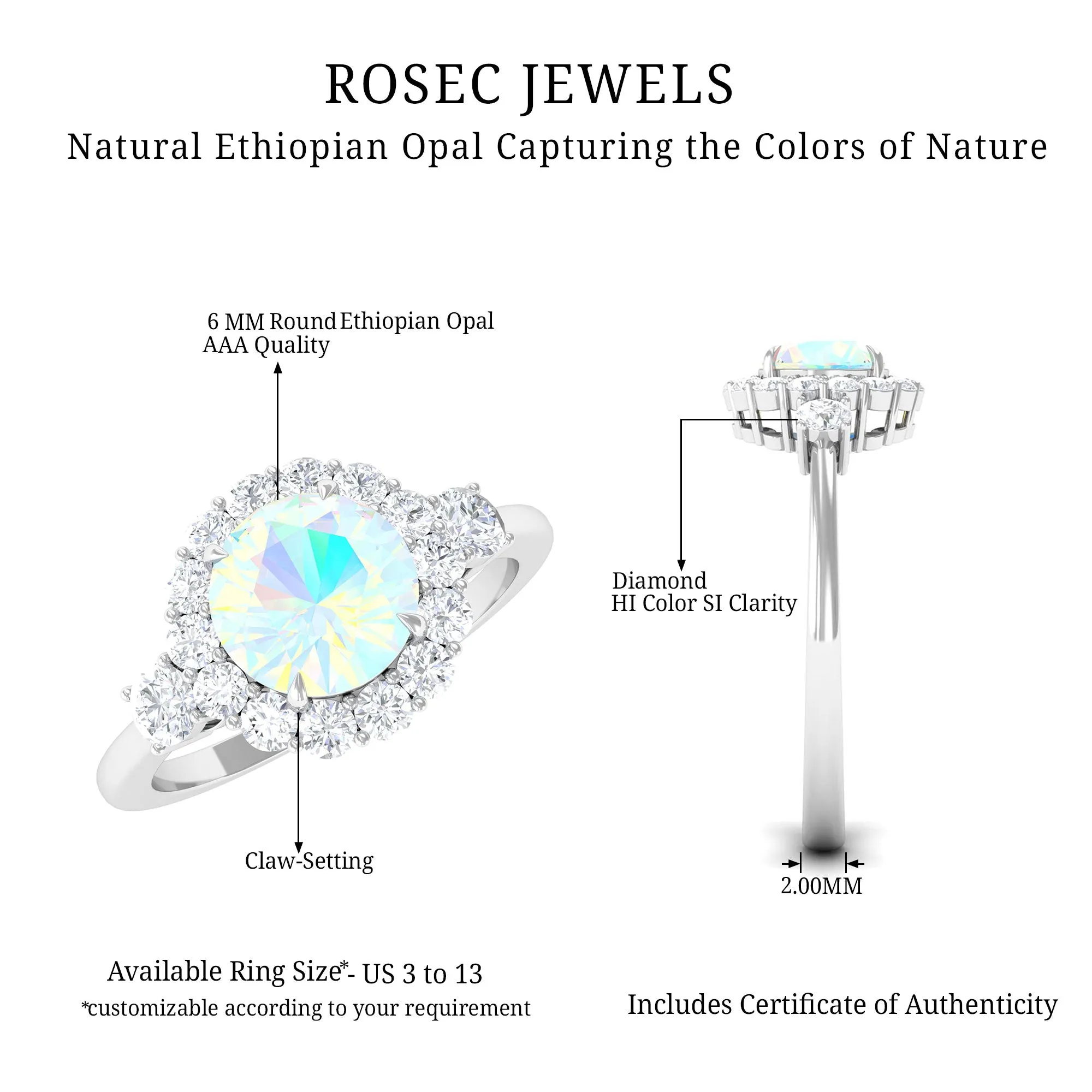 Classic Halo Engagement Ring with Ethiopian Opal and Diamond
