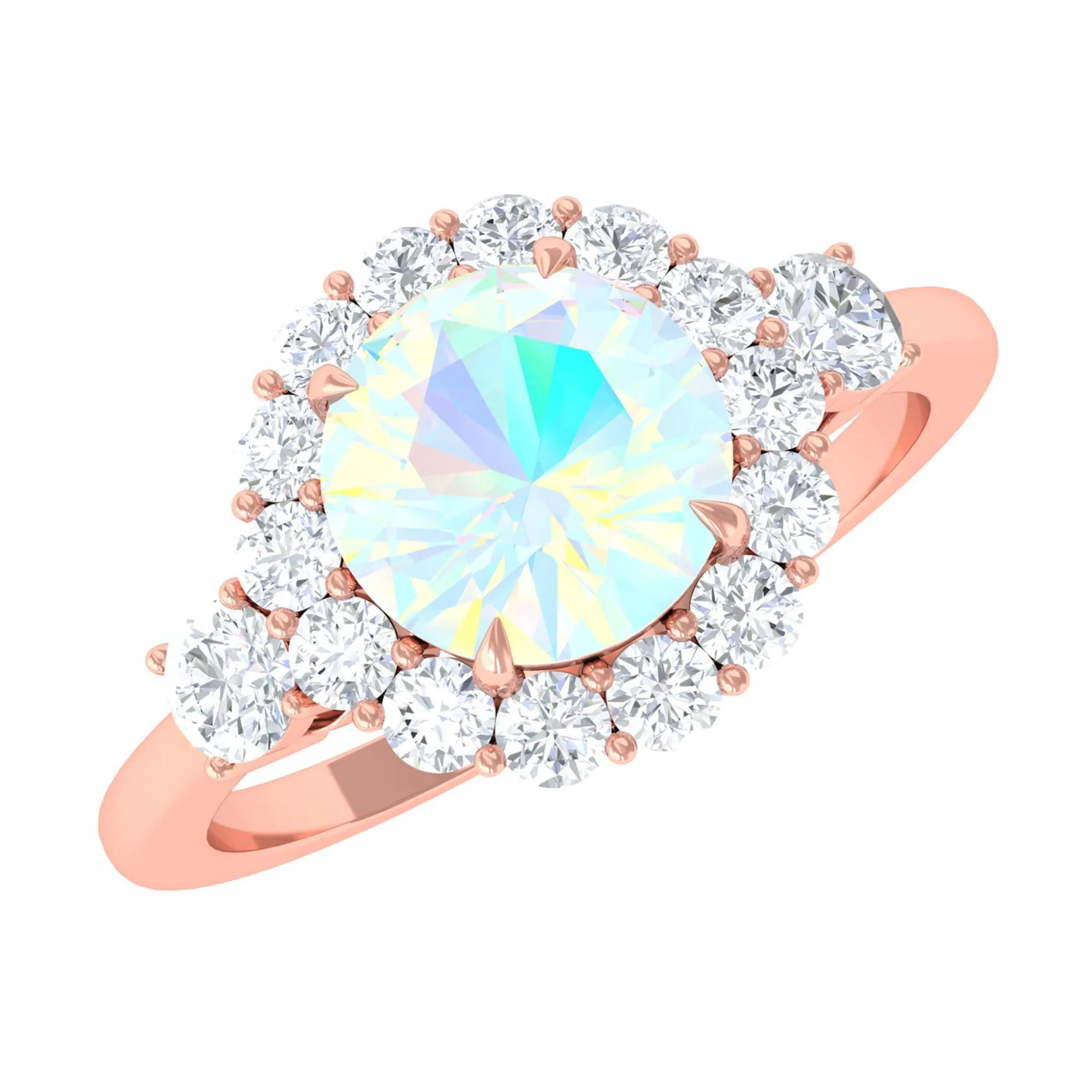Classic Halo Engagement Ring with Ethiopian Opal and Diamond