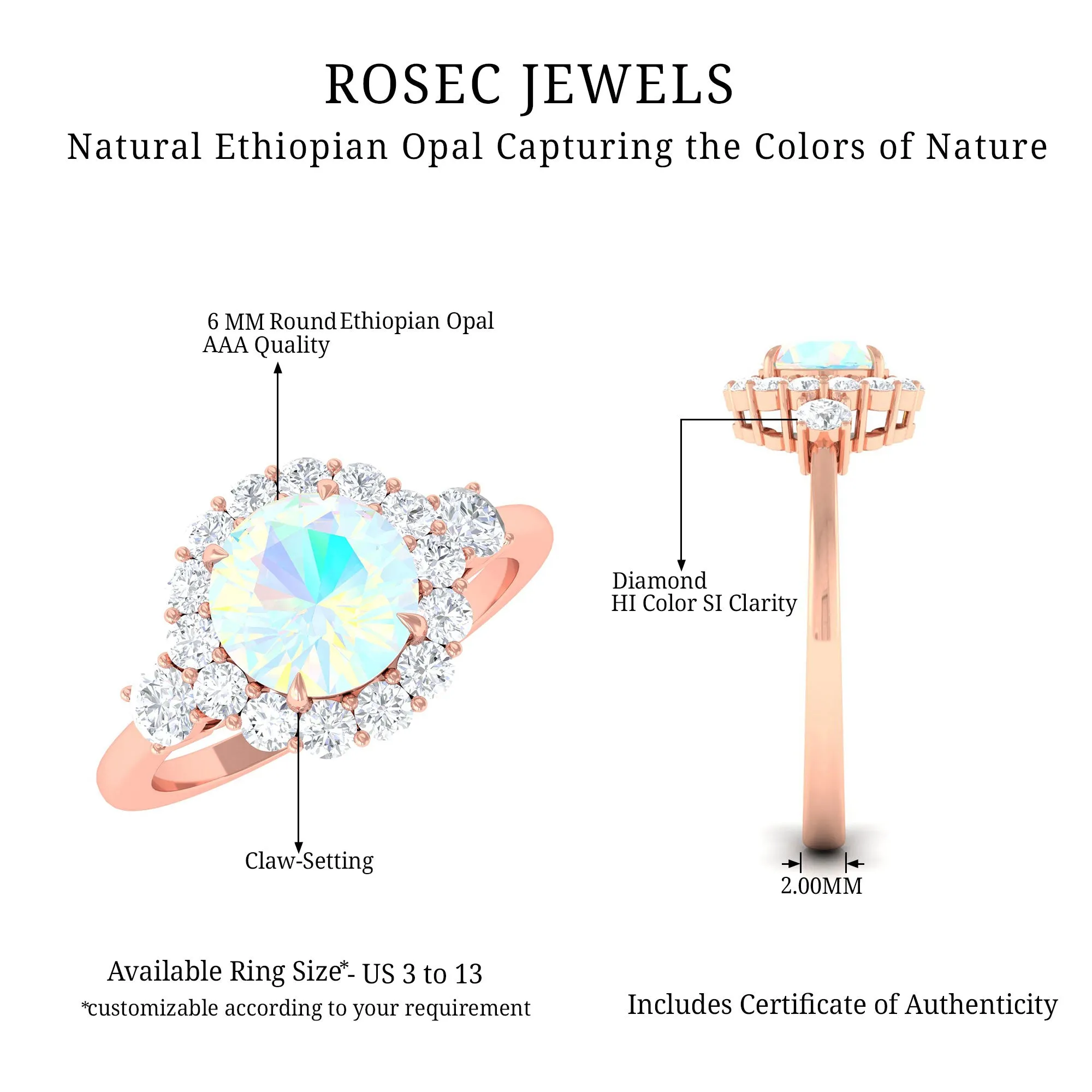 Classic Halo Engagement Ring with Ethiopian Opal and Diamond