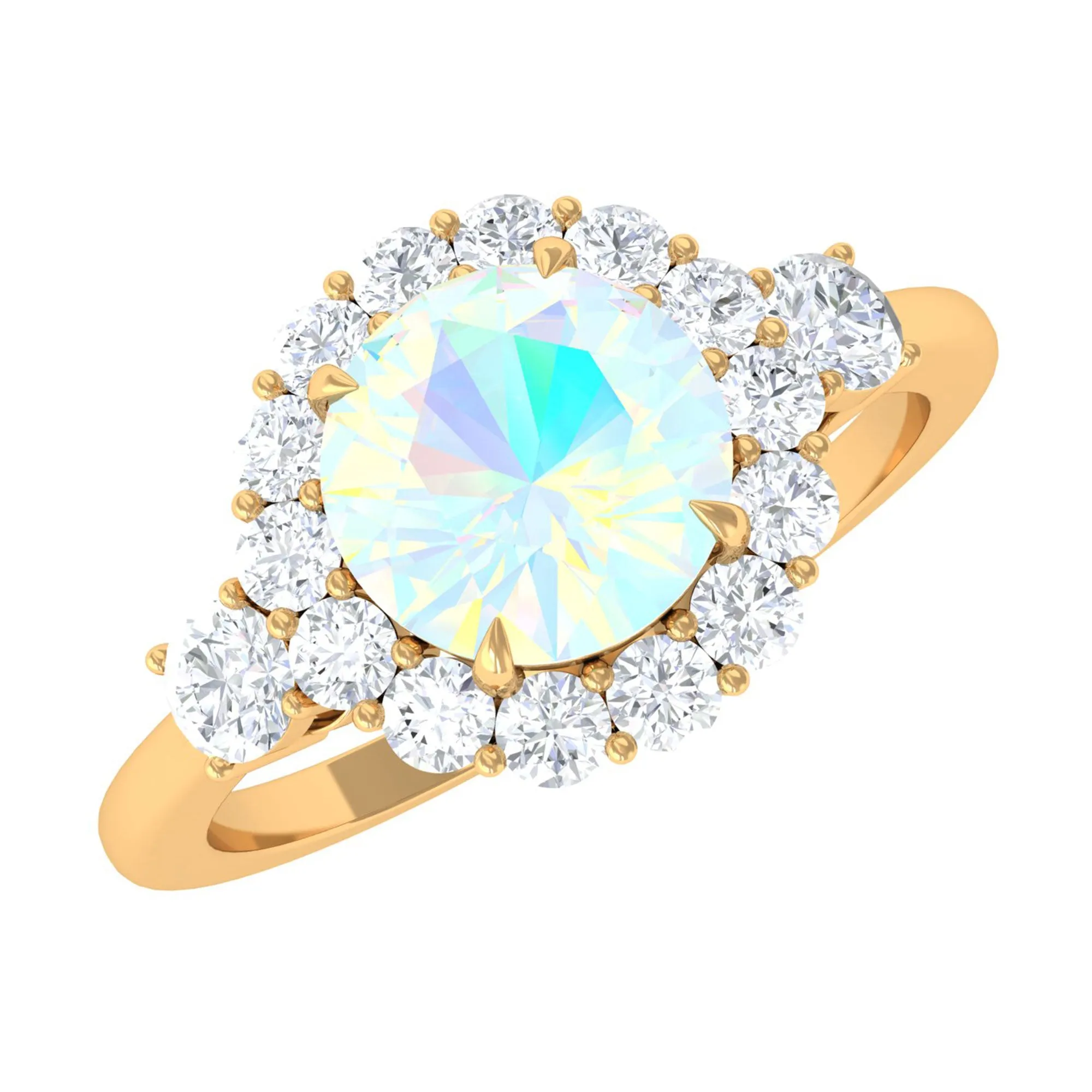 Classic Halo Engagement Ring with Ethiopian Opal and Diamond