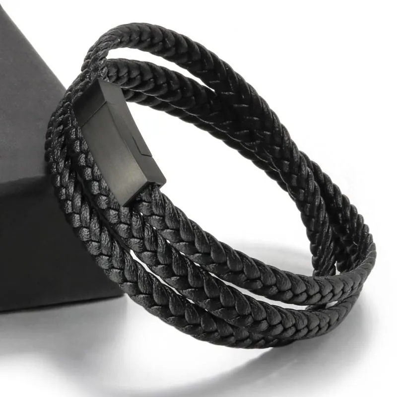 Classic Leather Magnetic Clasp Wrap Bracelet for Men Trendy Bracelets