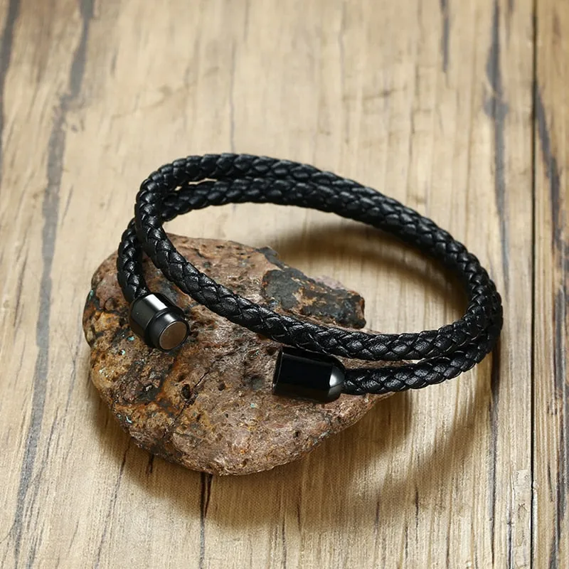 Classic Leather Magnetic Clasp Wrap Bracelet for Men Trendy Bracelets