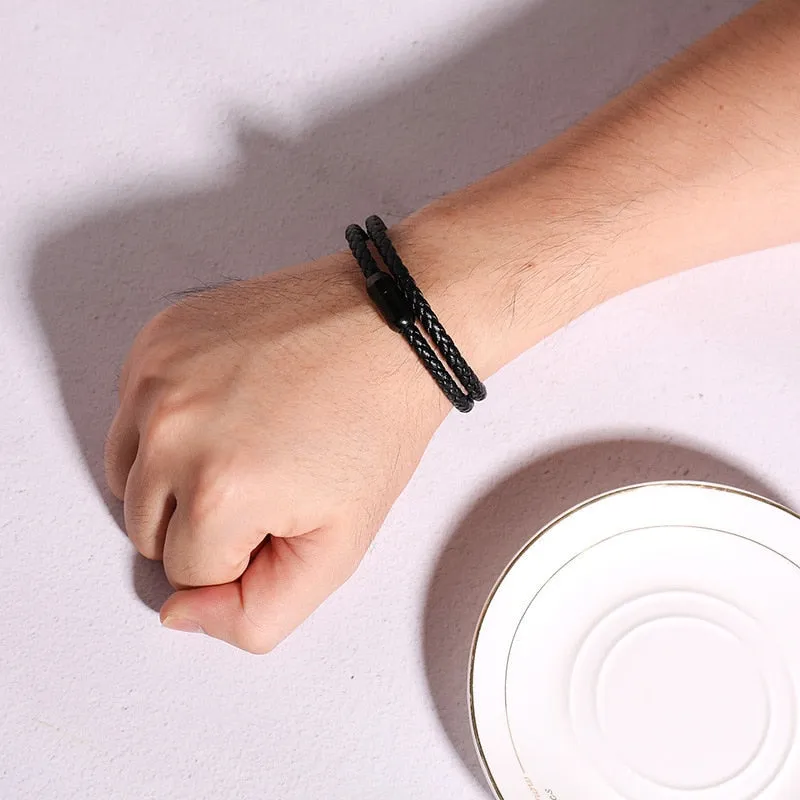 Classic Leather Magnetic Clasp Wrap Bracelet for Men Trendy Bracelets